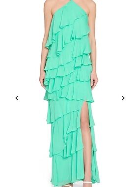 Amanda Uprichard Mint Green Ruffled Maxi Dress